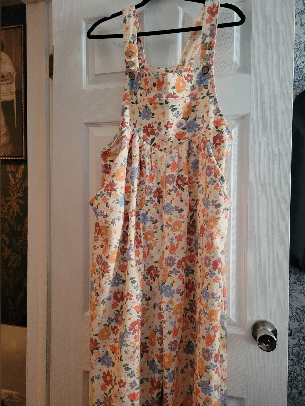 Bibi Floral Cream Overall Jumpsuit with Orange & Blue Flowers
